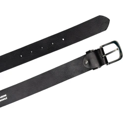 Handmade black leather belt with metal buckle and loop