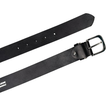 Handmade black leather belt with metal buckle and loop