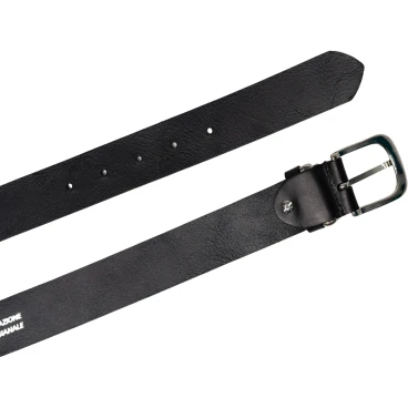 Handmade black leather belt with metal buckle and loop