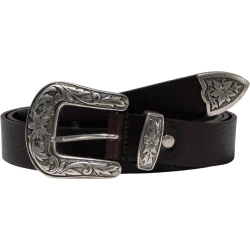 Cinturón wester de cuero marron oscuro para mujer con hebilla de metal