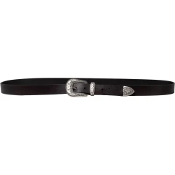Cinturón wester de cuero marron oscuro para mujer con hebilla de metal