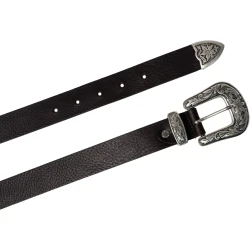Ceinture western en cuir marron foncé pour femme avec boucle gravé