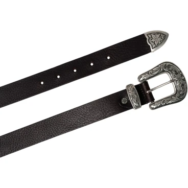 Cintura western donna in pelle marrone scuro con fibbia in metallo