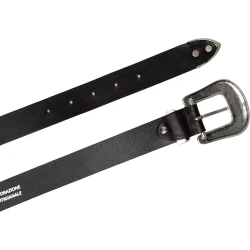 Cinturón wester de cuero marron oscuro para mujer con hebilla de metal
