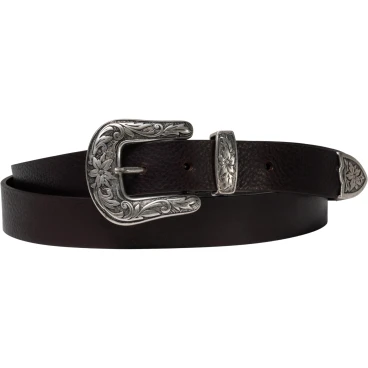 Cintura western donna in pelle marrone scuro con fibbia in metallo
