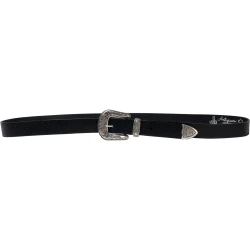 Cinturón wester de cuero negro para mujer con hebilla de metal