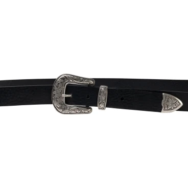 Ceinture western en cuir noir pour femme avec boucle gravé