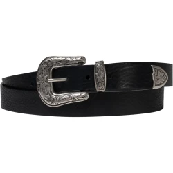 Cintura western donna in pelle nera con fibbia in metallo