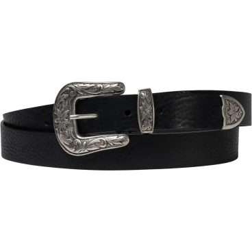 Ceinture western en cuir noir pour femme avec boucle gravé