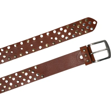 Ceinture cloutée en cuir avec clous métalliques ronds