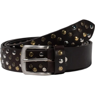 Cintura borchiata in pelle marrone scuro di 3,5 cm unisex