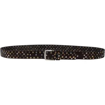 Cintura borchiata in pelle marrone scuro di 3,5 cm unisex