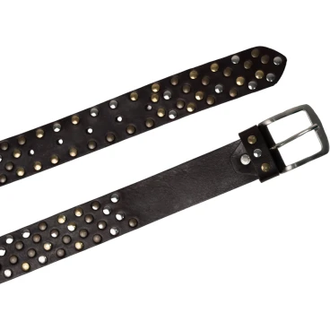Cintura borchiata in pelle marrone scuro di 3,5 cm unisex