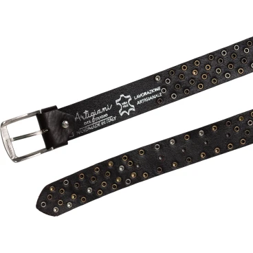 Cintura borchiata in pelle marrone scuro di 3,5 cm unisex