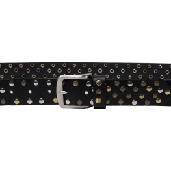 Ceinture cloutée en cuir noir de 3,5 cm unisexe