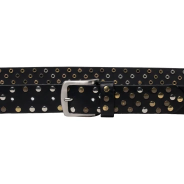 Ceinture cloutée en cuir noir de 3,5 cm unisexe