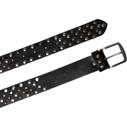 Handmade black metal studded leather belt unisex