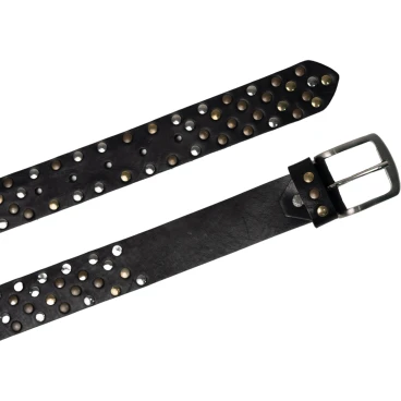 Ceinture cloutée en cuir noir de 3,5 cm unisexe