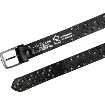 Ceinture cloutée en cuir noir de 3,5 cm unisexe
