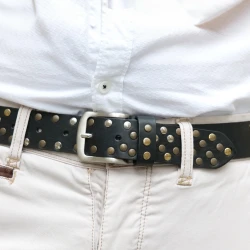 Ceinture cloutée en cuir noir de 3,5 cm unisexe