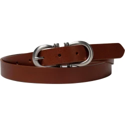 Genuine brandy leather belt with classic rectangular metal buckle