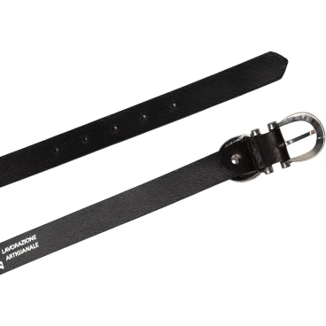 Cintura artigianale in pelle marrone con fibbia ad otto in metallo