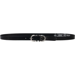 Handmade black leather belt with metal figure eight buckle