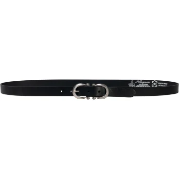 Ceinture en cuir noir faite à la main avec huit boucles en métal