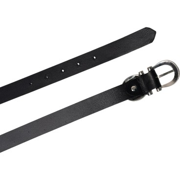 Handmade black leather belt with metal figure eight buckle