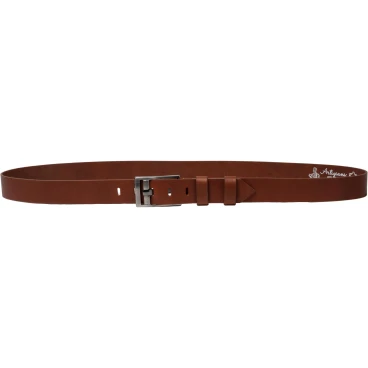 Handmade tan leather belt rectangular buckle with flat pin