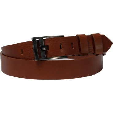 Handmade tan leather belt rectangular buckle with flat pin