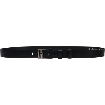 Handmade black leather belt rectangular buckle with flat pin