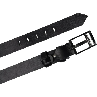 Cinturón de cuero negro hebilla rectangular con pasador plano