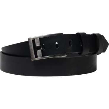 Cinturón de cuero negro hebilla rectangular con pasador plano
