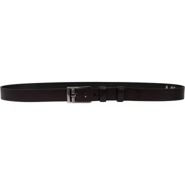 Cinturón de cuero marrón oscuro hebilla rectangular con pasador plano