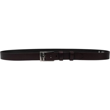 Handmade dark brown leather belt rectangular buckle with flat pin