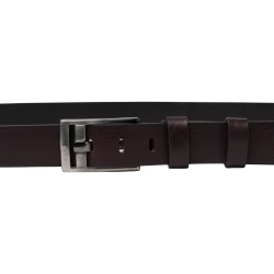 Cinturón de cuero marrón oscuro hebilla rectangular con pasador plano