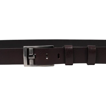 Cinturón de cuero marrón oscuro hebilla rectangular con pasador plano