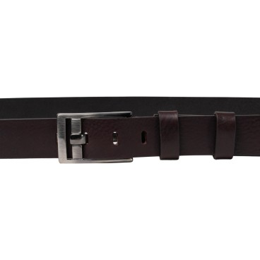 Handmade dark brown leather belt rectangular buckle with flat pin