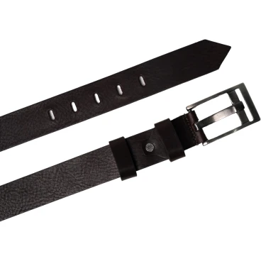 Cinturón de cuero marrón oscuro hebilla rectangular con pasador plano