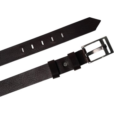 Handmade dark brown leather belt rectangular buckle with flat pin