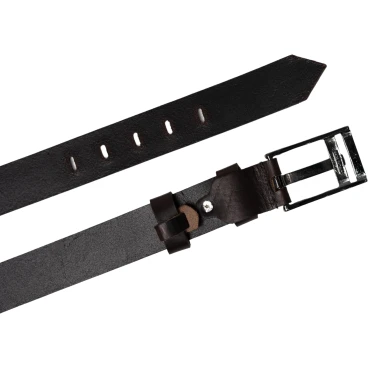 Cinturón de cuero marrón oscuro hebilla rectangular con pasador plano