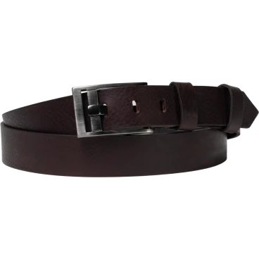 Cinturón de cuero marrón oscuro hebilla rectangular con pasador plano
