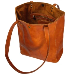 Tote bag in tan leather handmade in Tuscany