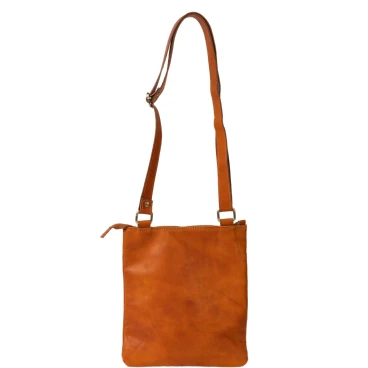 Satchel bag in genuine tan calf leather handmade in Italy
