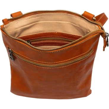 Satchel bag in genuine tan calf leather handmade in Italy