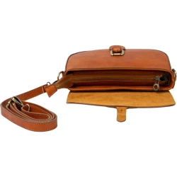 Bandolera en piel marron de curtición vegetal 100% artesanal