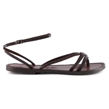Women sandals hand made in Italy in dark brown leather