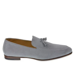 Gray suede tassel loafer handmade by Fratelli Borgioli