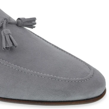 Gray suede tassel loafer handmade by Fratelli Borgioli